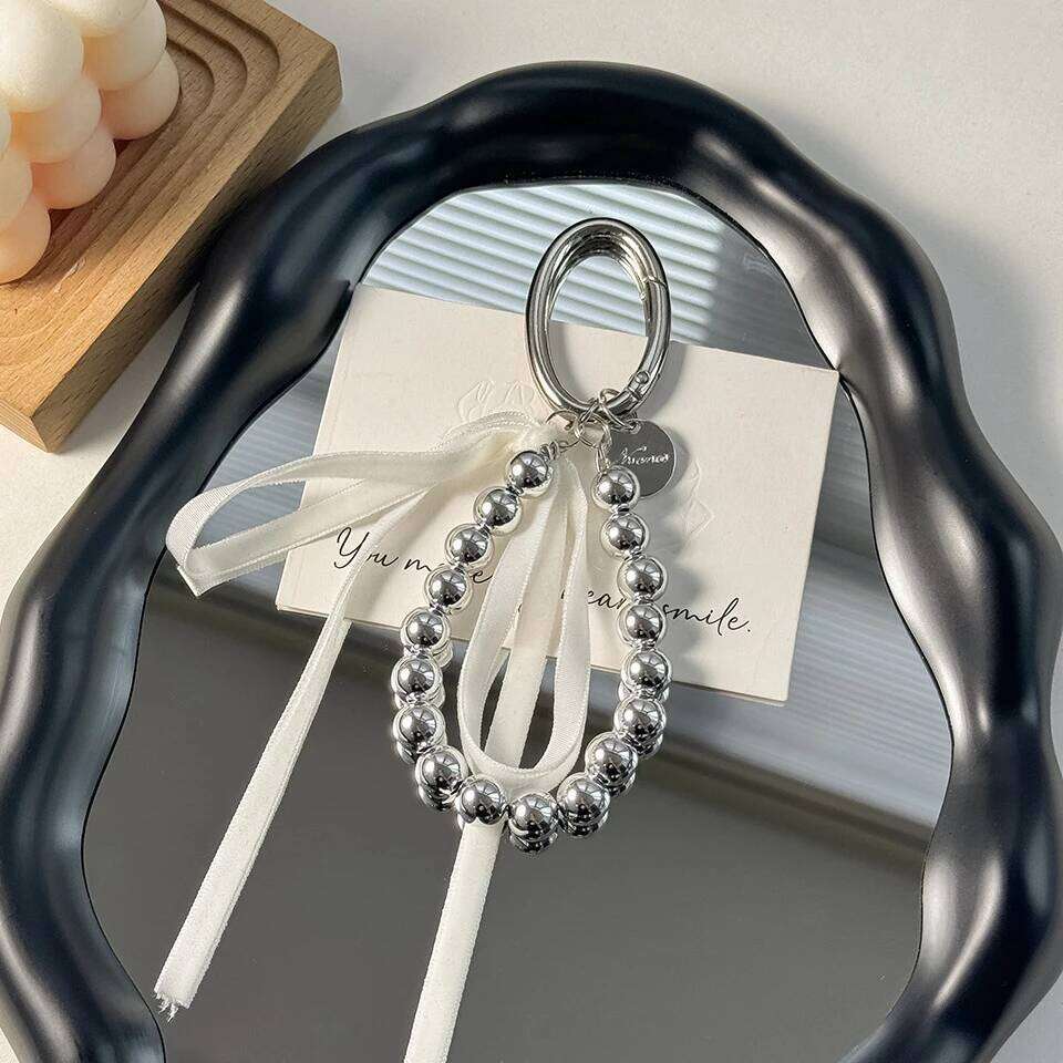 ZAKOL Elegant Pearls Ribbon Bowknot Bag Hanging Decoration Chain for Women Beads Key Rings Jewelry Girl Accessories