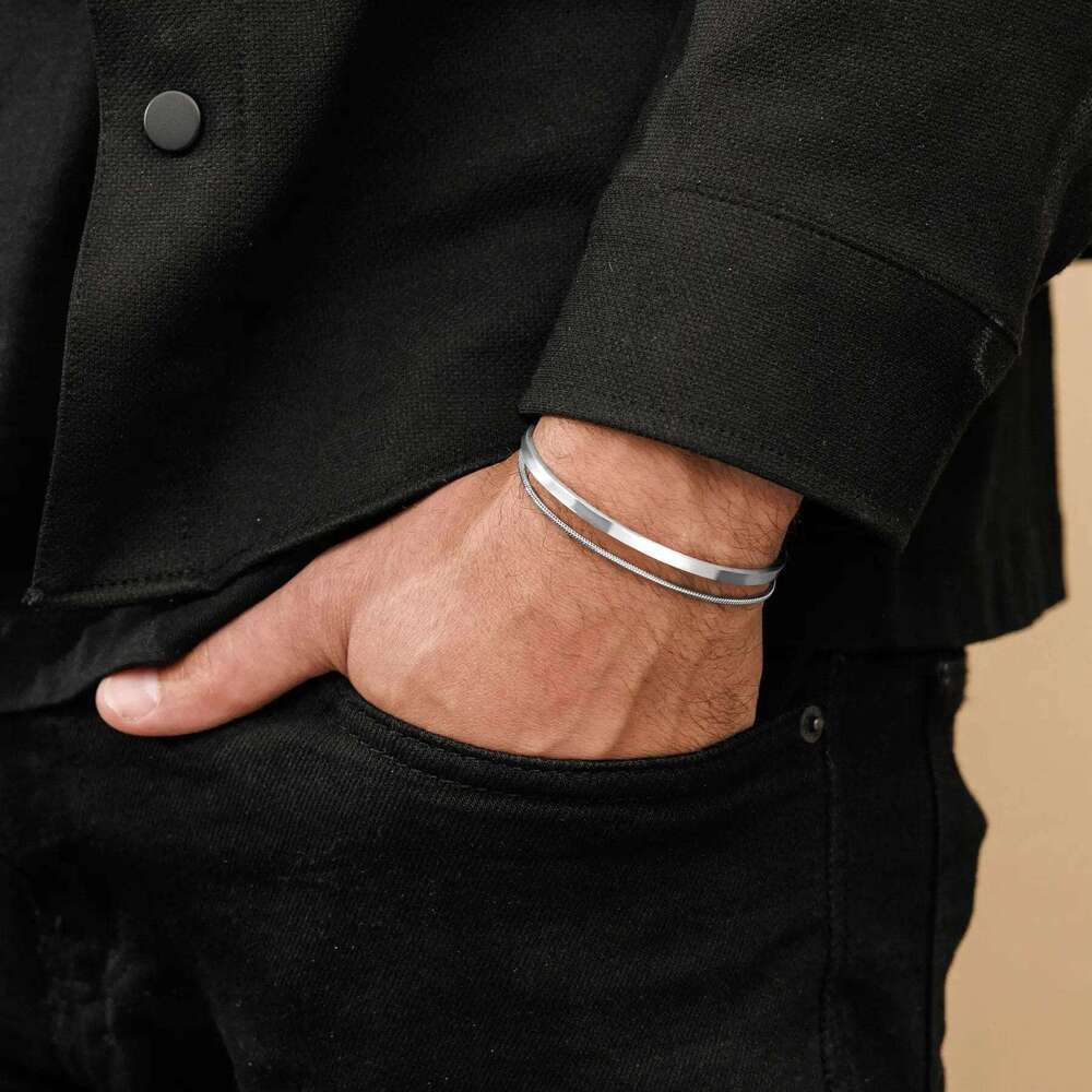 Cross-Border Single Open Thin Snake Bone Chain Bracelet Set Men's Fashion Simple Jewelry