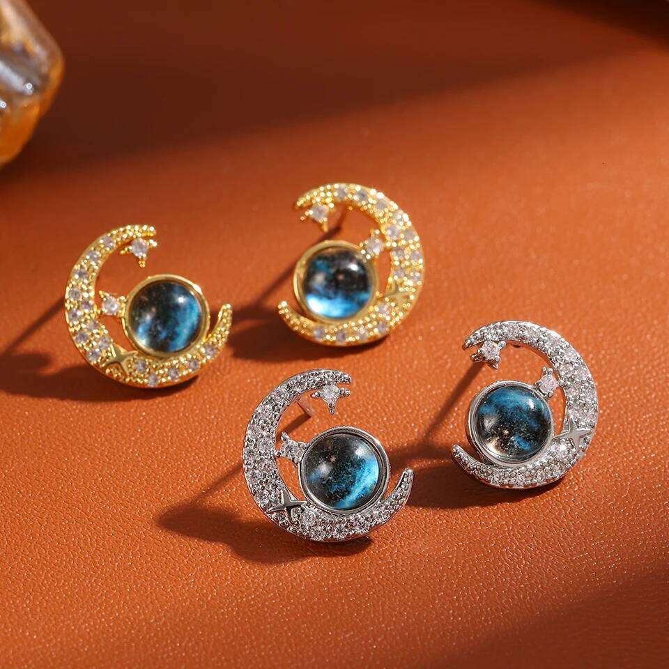 ZAKOL New Blue Planet Moon Astronaut Cubic Zirconia Stud Earrings for Women Fashion Party Jewelry Ear Accessories Gift