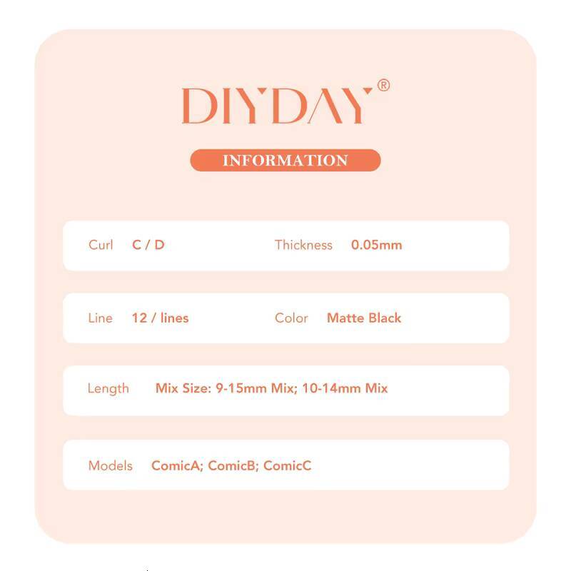 DIYDAY Super Light Comic 005 C D Curl Mink Individual Cluster Lashes for Wholesales and Customize