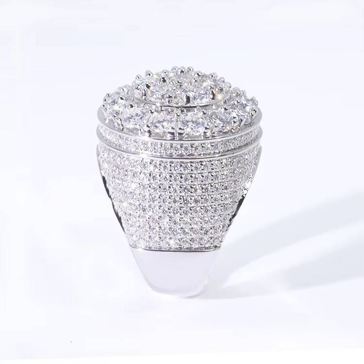Custom Handmade 18k White Gold Plated S925 Silver Iced Out Bling Moissanite Diamond Cuban Ring Form Men Hip Hop Rings