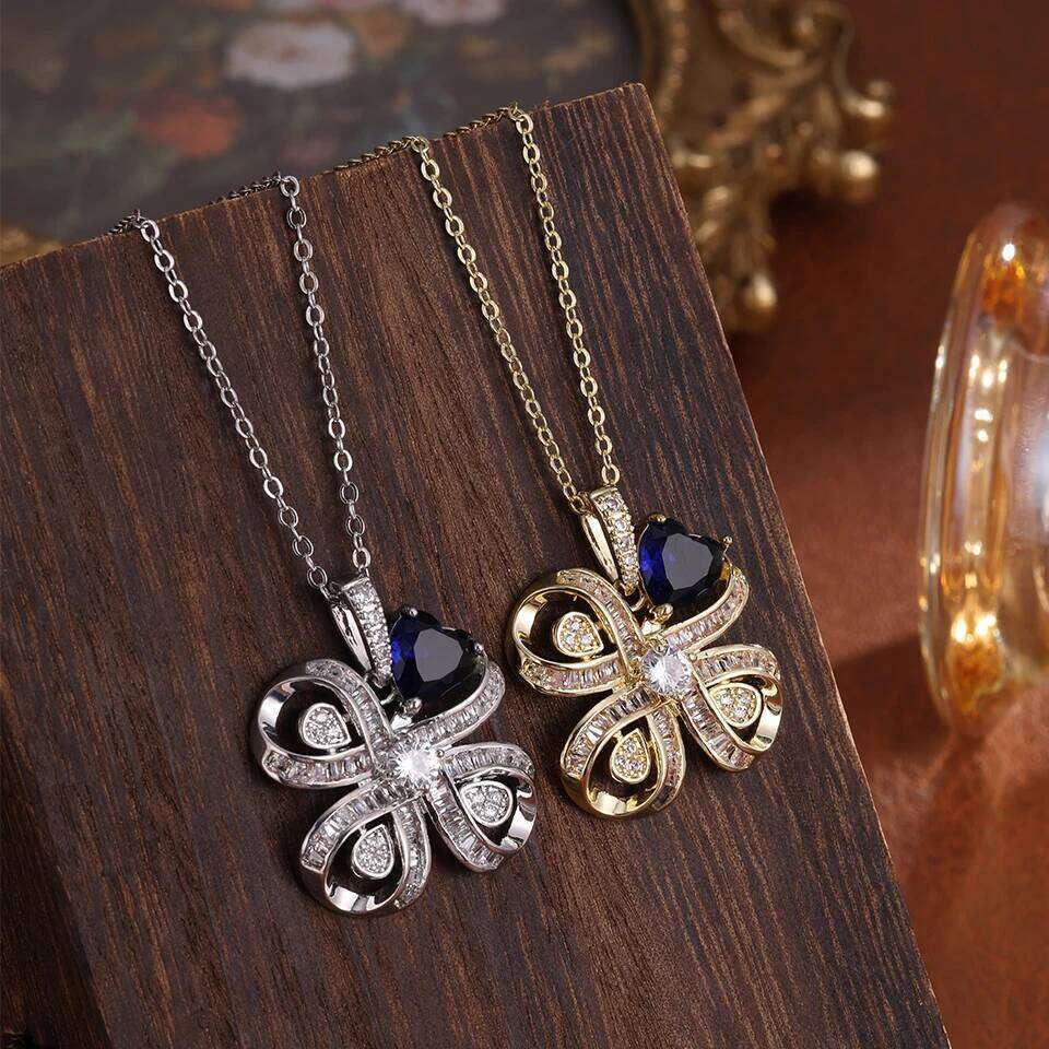 ZAKOL Fashion Dazzling AAA Cubic Zirconia Four-leaf Clover Flower CZ Pendant Necklace for Women Party Jewelry Gift