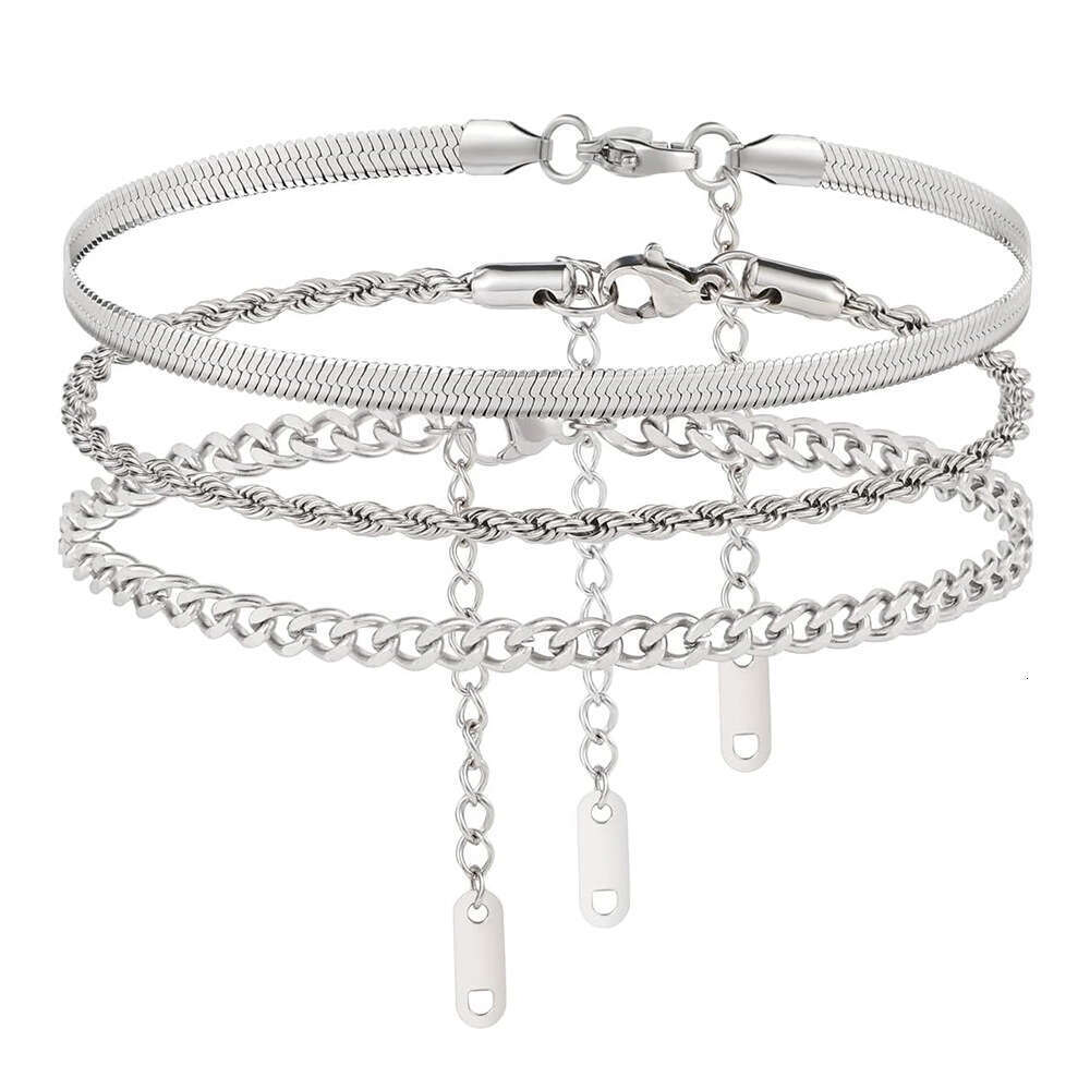 Cross-Border Popular Waterproof Cuban Chain Anklet Set Stainless Steel Fashion Commuting Personality Versatile Foot Jewelry