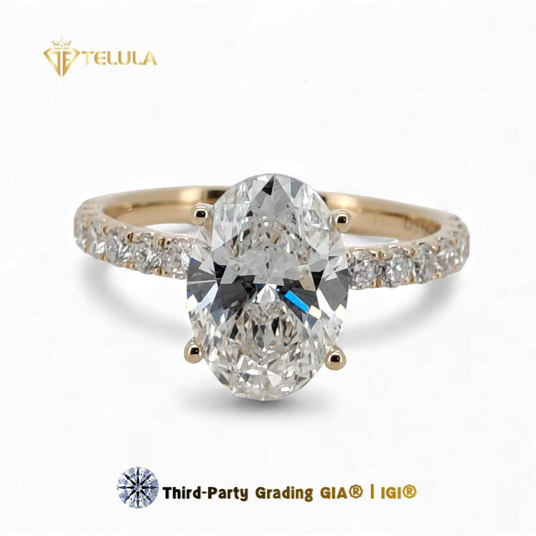 High End 14K Solid Yellow Gold Wedding Ring Oval Cut VS D 3CT Lab Grown Diamond Engagement Ring Statement Jewelry