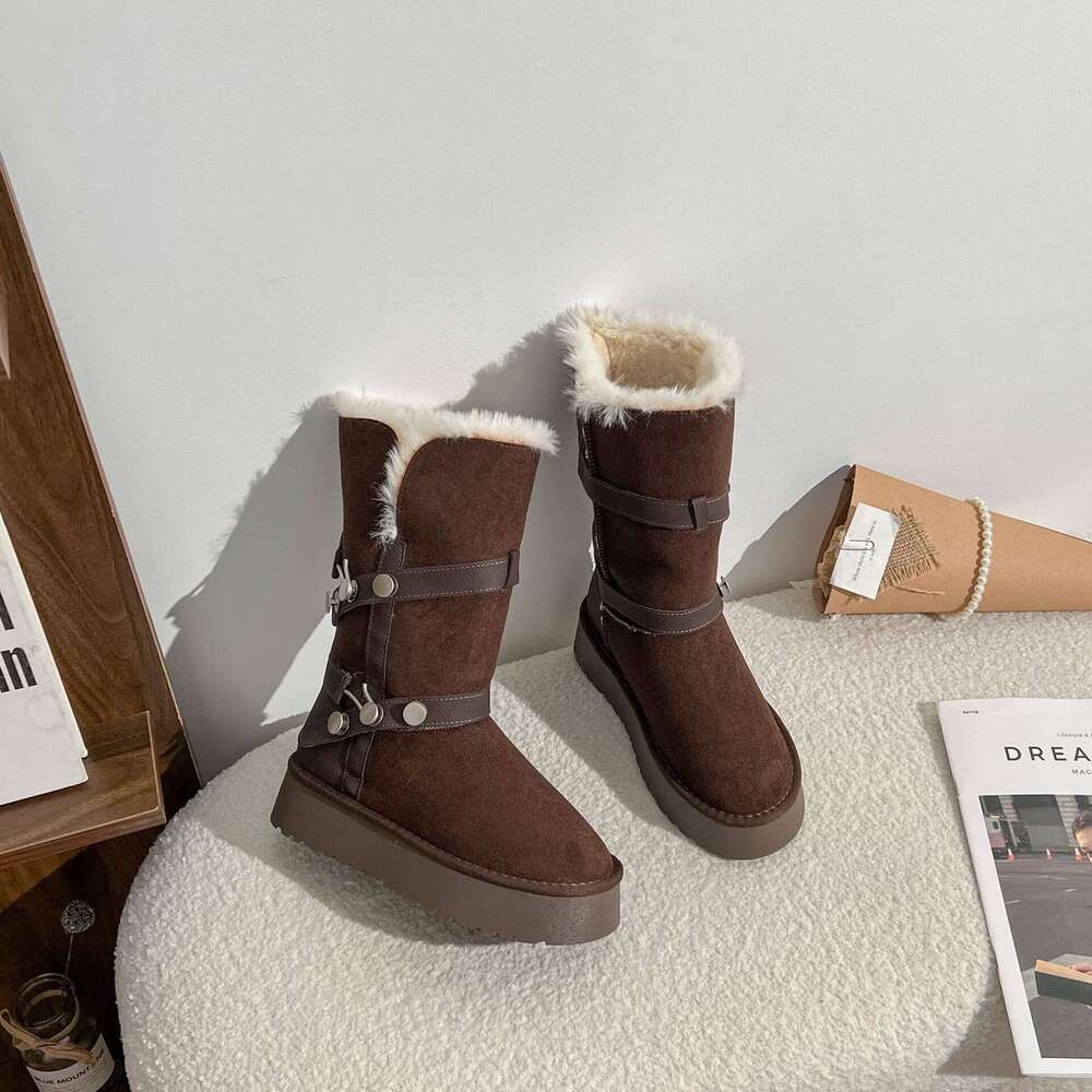 Women's Snow Boots with Fleece Lining, Thickened Winter Warm 2025 New Fashion Thick Sole Mid-Calf Boots, Comfortable for Outdoor Wear