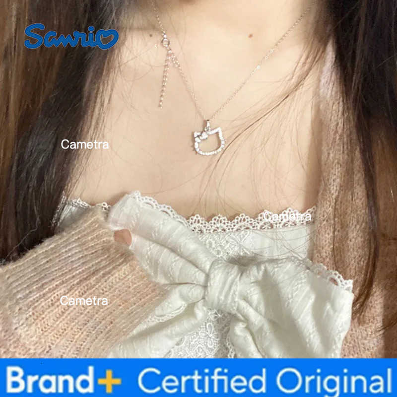 Sanrio Kawaii Hello Kitty Anime Crystal Pendant Necklaces Ladies Girl Simple White Zircon Elegant Necklace Women Jewelry Gift H251229