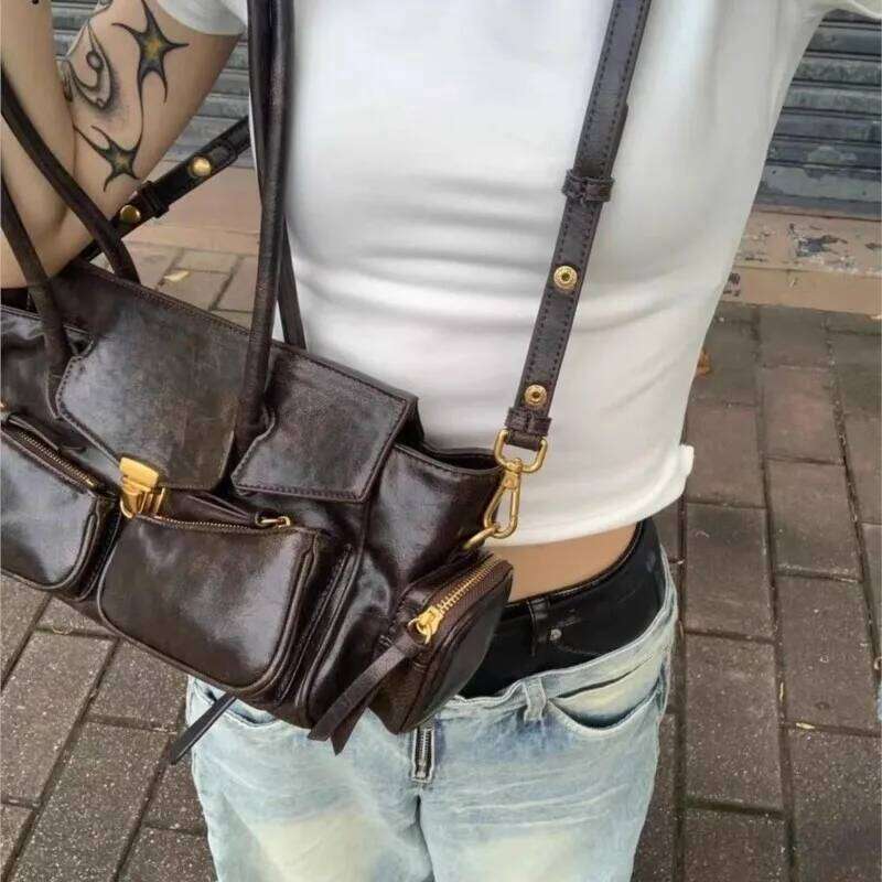High Street Coffee Shoulder Purse Women Retro Hot Girls Casual Crossbody Bags Handbag Female Autumn Winter Y2k Bag luxury bagXiu Lai Si