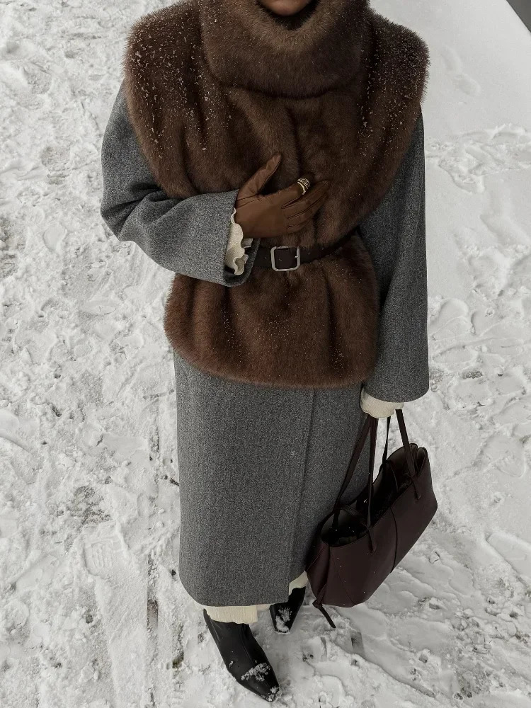 Turtleneck Eco Mink Fur Tank Tops Women Autumn Winter Sleeveless Fluffy Jacket Coat 2026 Fashion Faux Fur Sable Vest Crop Top 251225