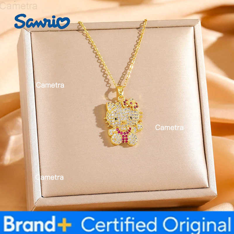 Sanrio Hip Luxury Shiny Zircon Hello Kitty Pendant Necklaces for Women Girls Creative Stainless Steel Chain Jewelry Gifts H251229