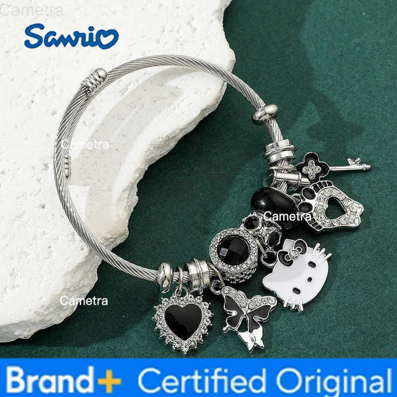 Sanrio Simple Lovers Woman Girl Metal Bracelets Hello Kitty Charm Bangle Heart Feet Rheinstone Trendy Jewelry Gift Fashion Bangles H251229