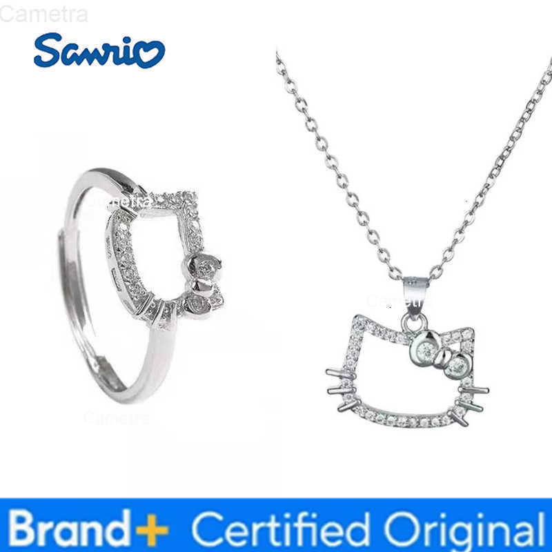 Sanrio Cartoon Hello Kitty Pendant Necklaces Fashion Bow Cute Metal Cat Ring Jewelry Accessories Birthday Pendant Gifts For Girls H251229