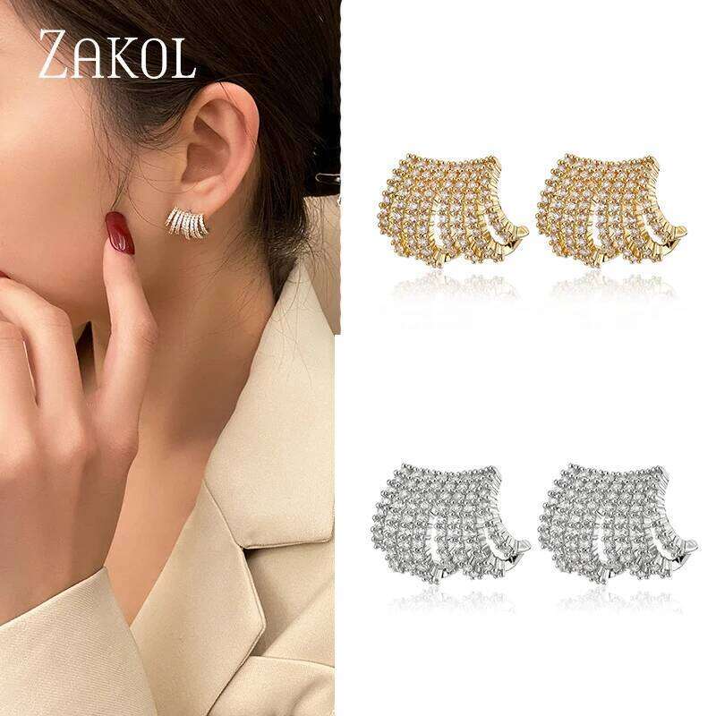 ZAKOL Elegant Trendy Claws Shape Zirconia Wedding Earring for Women Luxury Korean Stud Earrings Fashion Jewelry