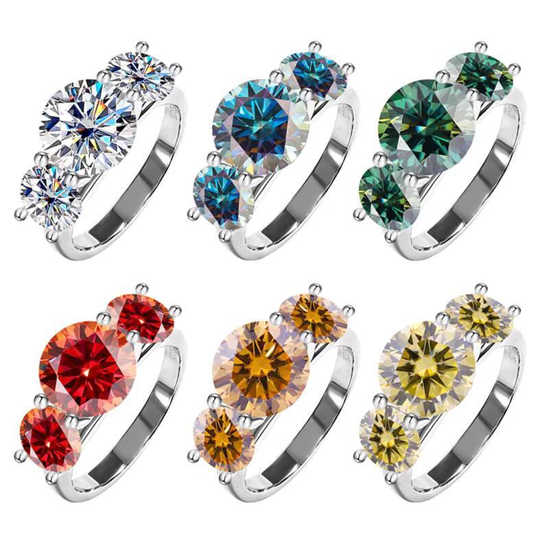 Telula 5ct Color Triple Stone Moissanite Rings S925 Sterling Silver 18k Plated Gra Certified Vvs Round Cut Moissanite Ring