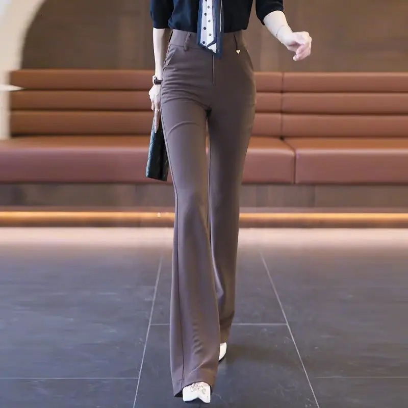 2025 Summer Women Korean Fashion High Waist Elegant Suit Flared Pants Office Lady Business Casual Solid Slim Trousers Pantalones 251219