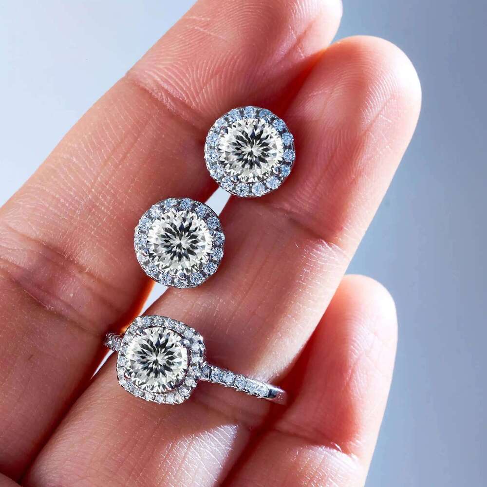 Total 3 Ct Classical Women's 925 Sterling Silver Ring earring sets with Top Grade color moissanite stone pass diamond test b6d