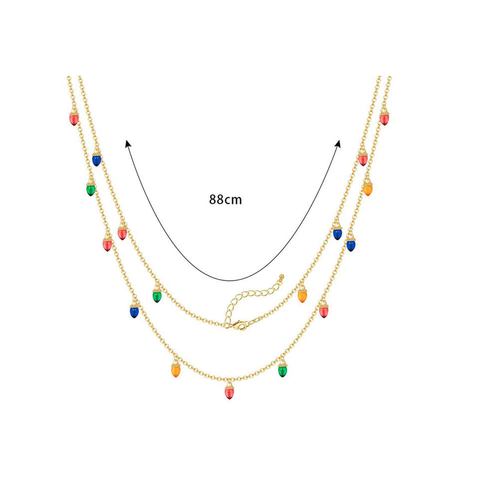 Cross-Border Christmas Lantern Necklace for Women, Niche Colorful Oil Drop Layered Design, High-End Necklace, Collarbone Chain