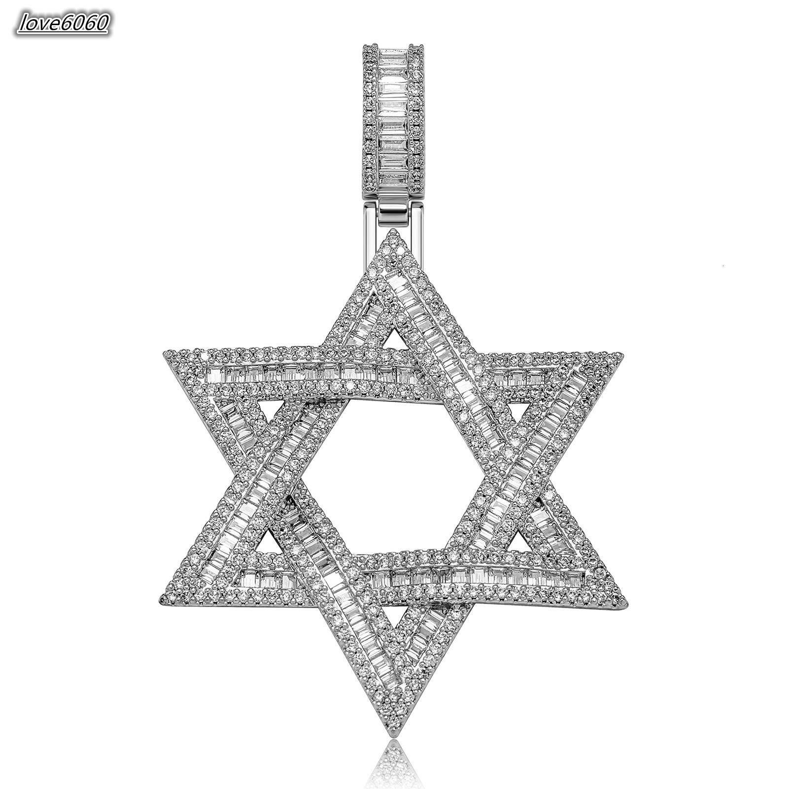 Shiny Iced Out Star Pendant Fully Emerald Cut baguette Cubic MoissaniteVVSia Diamonds David Stars MoissaniteVVS Pendant Necklace