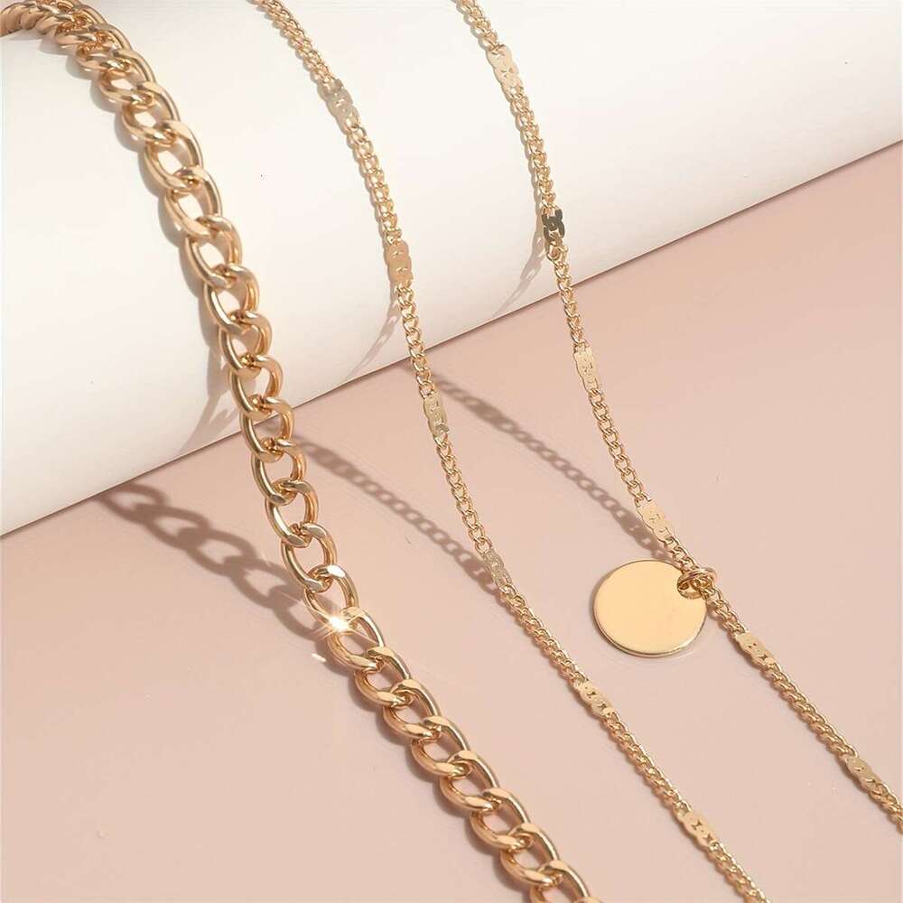 Cross-Border Geometric Round Coin Pendant Anklet Multi-Layer Ankle Chain Fashion Personality New Product 2024