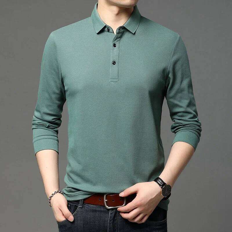 New Men's Casual Long Sleeve Polo Shirt Fashion Solid Color Top