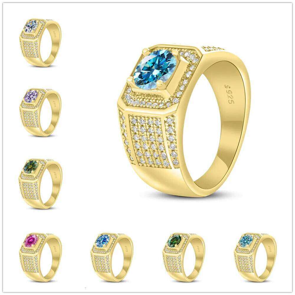 1CT 6.5mm Moissanite For Men Sterling Silver Platinum Plated Ring Lab Diamond Men's Rings Wedding Jewelry GRA Certificate 6fa