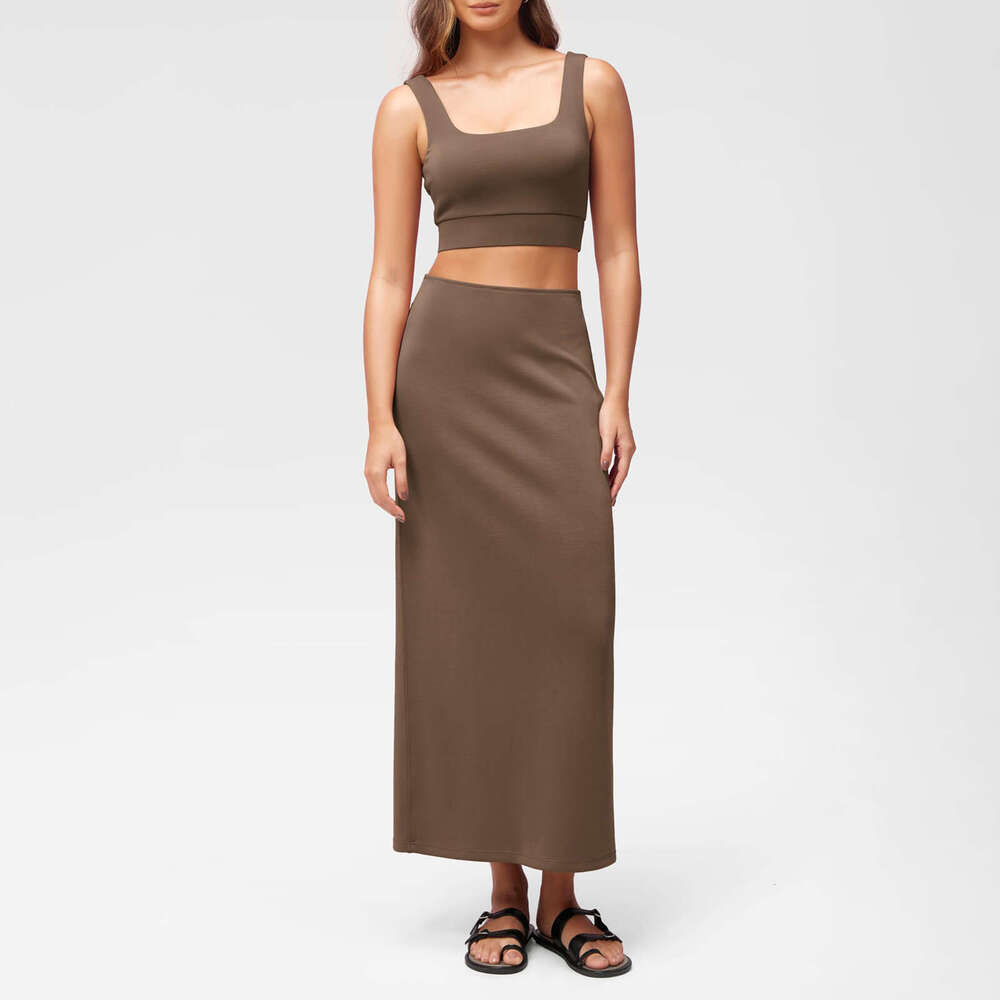 Women's Soft Rayon Slit Summer Bodycon High-End Elegant Casual Midi Long Skirt