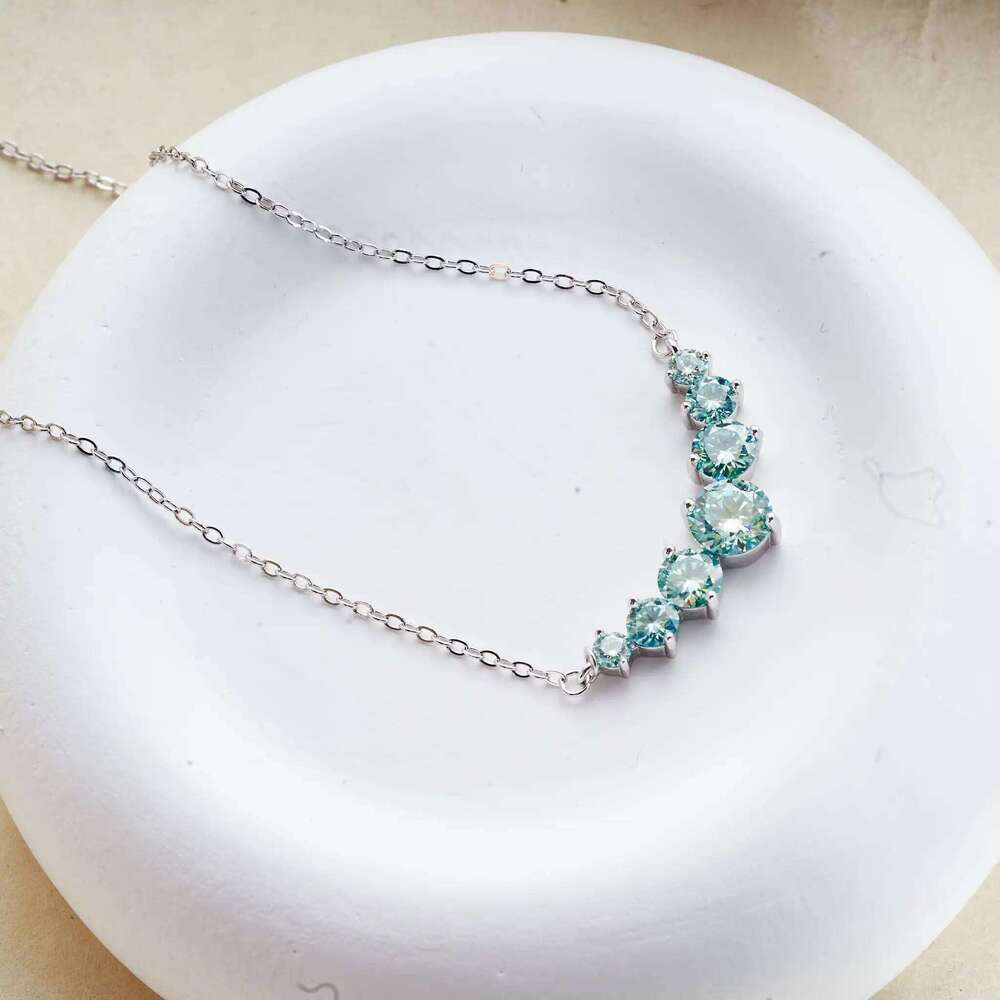 Real 1.7/2.8/5cttw Full Moissanite bluegreen Pendant Necklace for Women S925 Silver lab Diamond Chain Necklaces fine Jewelry efc