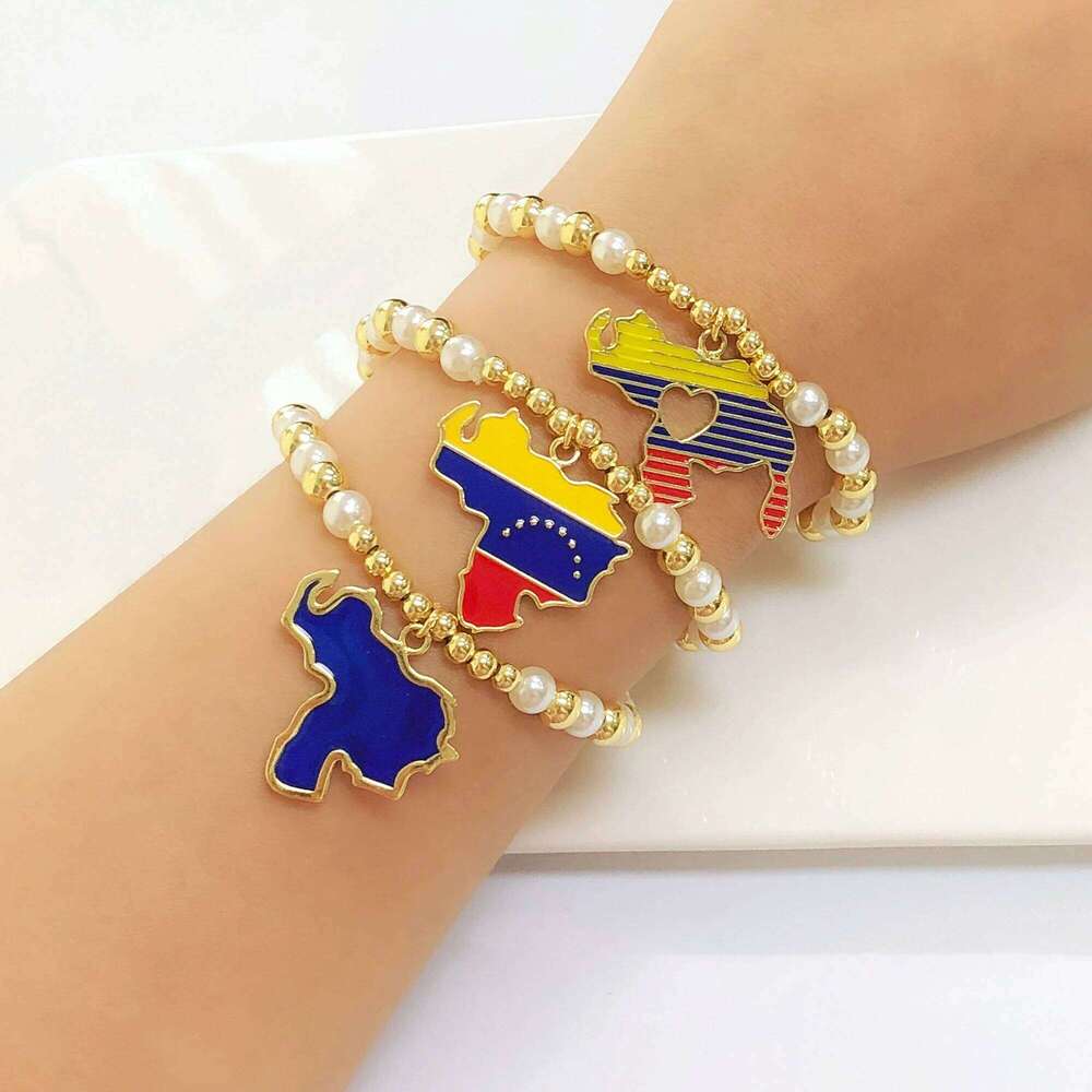 Hot Sale Venezuela Dominican Mexico Map Flag Pearl Chain Bracelet Simple For Man Woman Party Birthday Jewelry National Day Gift 25H1229