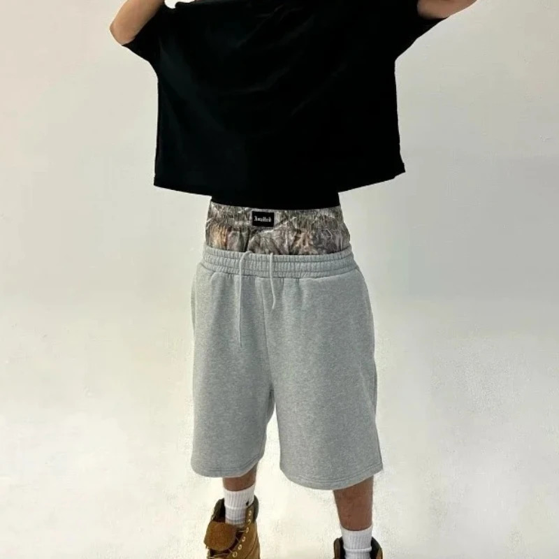 Y2K retro shorts camouflage pattern street wear mens and womens Harajuku hip-hop casual double waist embroidered boxer sports 251223