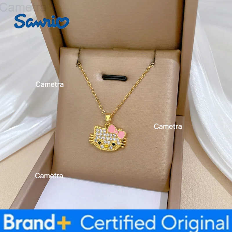 Sanrio Stainless Steel Chain Necklace Cute Hello Kitty with Zircon Pendant Necklaces for Women Girls Creative Cute Jewelry Gifts H251229