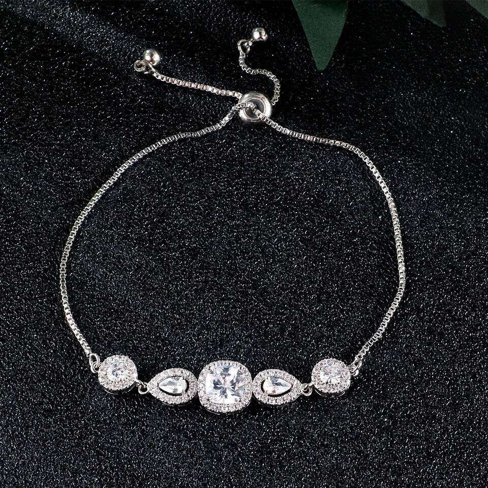 ZAKOL Classic Clearance Clear AAA Cubic Zirconia Adjustable Bracelet for Women Sliver Color Geometric CZ Wedding Jewelry