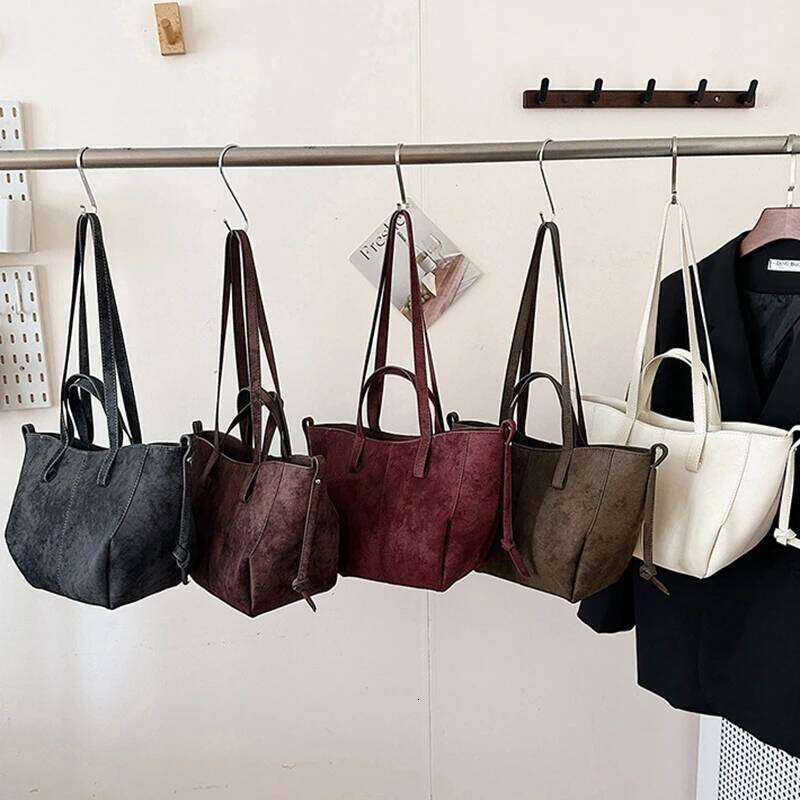 New Womens PU Leather Bags Retro Tote Autumn Winter Suede Large Capacity Shoulder Versatile Commuting Bag luxury bag Xiu Lai Si