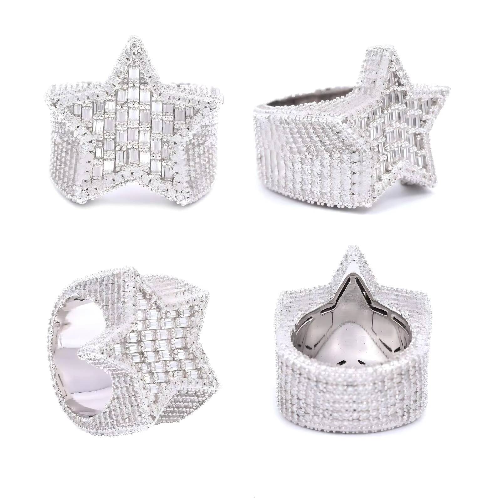 Men Rings Moissanite Gra Certificate Vvs D Moissanite 925 Sterling Silver Wedding MenS Iced Out Moissanite Star Ring