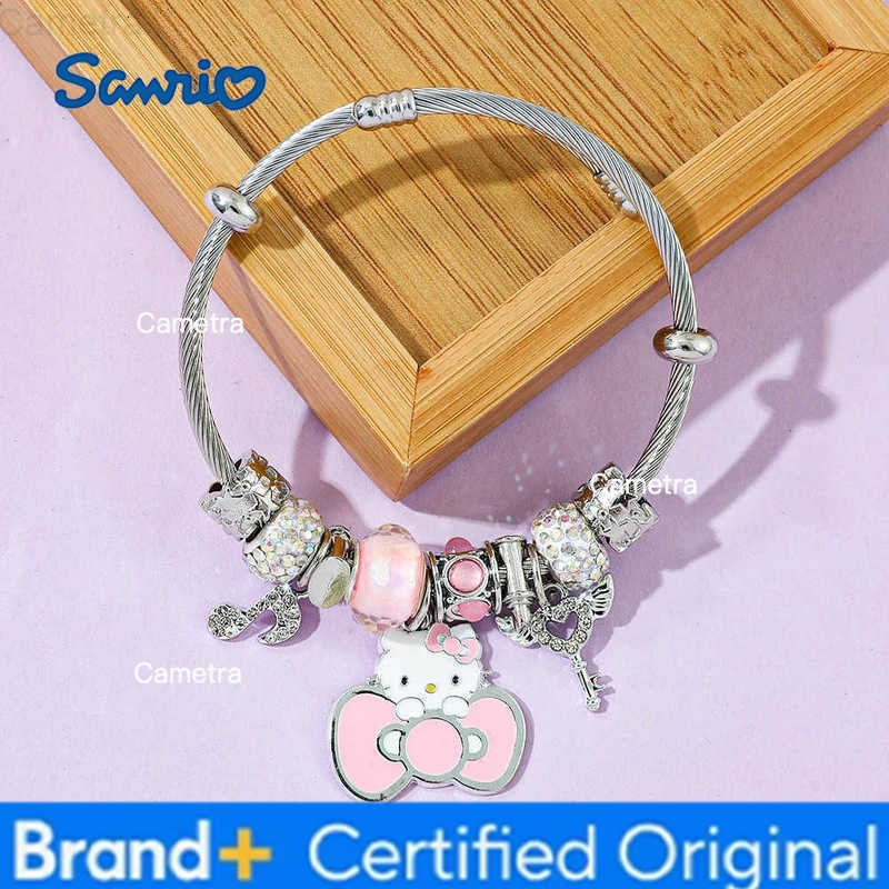 Sanrio Cartoon Hello Kitty Bracelet Sweet Cute Bowknot KT Cat Bangle for Girl and Women Jewelry Accessories Charm Gift H251229