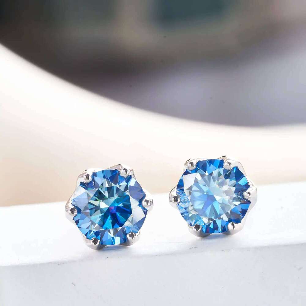0.5/1/2 carat pink royalblue color women moissanite stub earring S925 Sterling silver female Wedding Ear Jewelry dating Gifts a4f