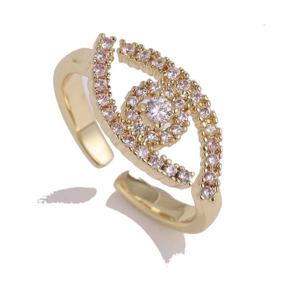 ZAKOL Fashion Turkey Evil Eye Zircon Inlaid Adjustable Open Rings Sliver Gold Color Aesthetic Ring Party Jewelry Anillos Mujer