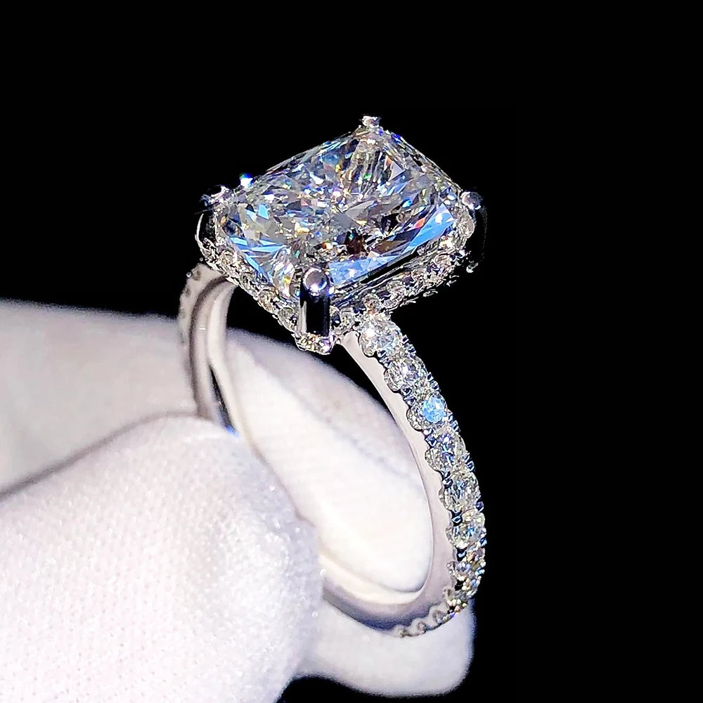 BXINY 4CT Emerald/Radiant Cut Full Rings S925 Silver for Women Rectangle Diamond Wedding Bands Gifts Jewelry With GRA 251225