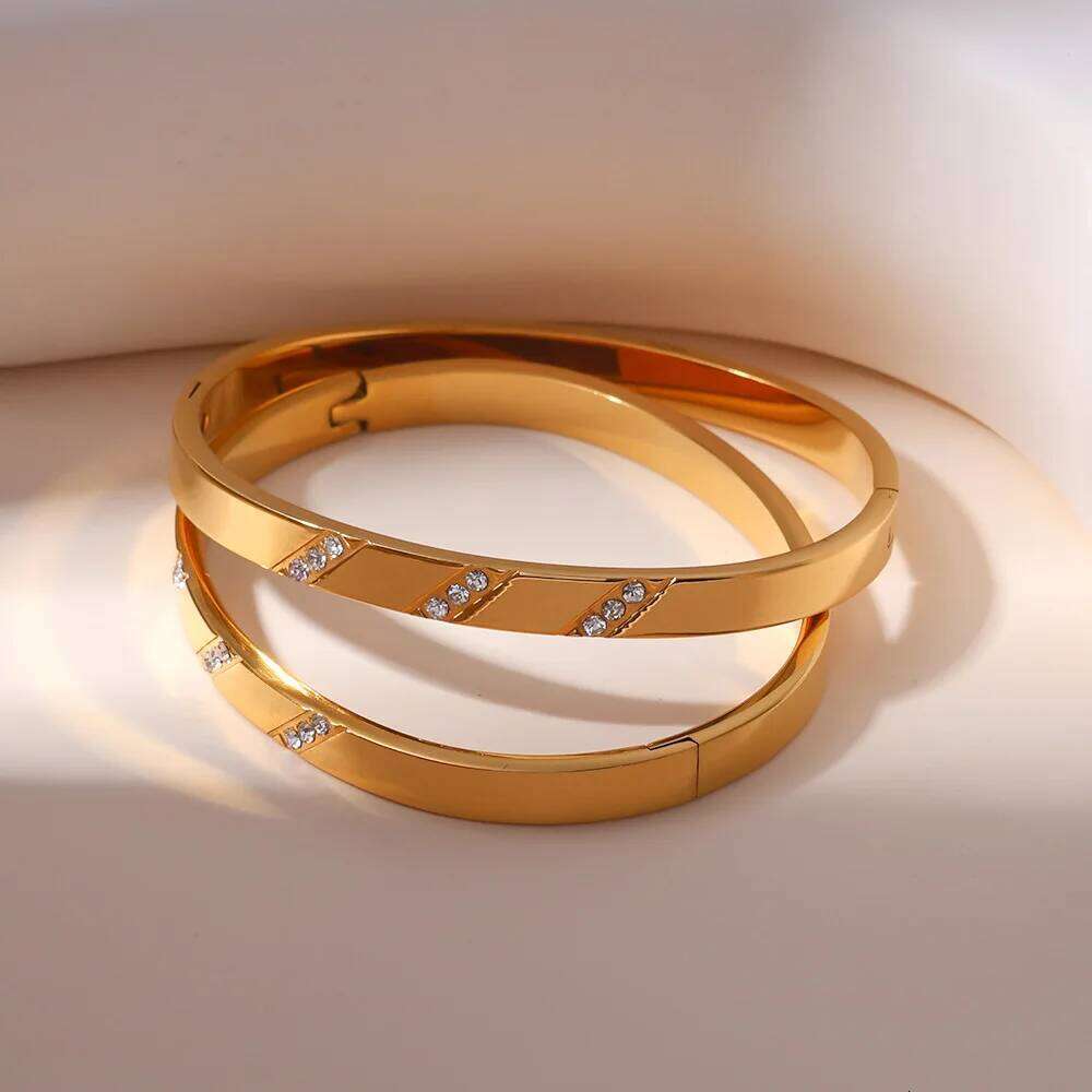 ZAKOL Classic Striped Zircon Inlaid Stainless Steel Bracelet for Women Gold Color Plated Fashion Niche Design Accessory Gift