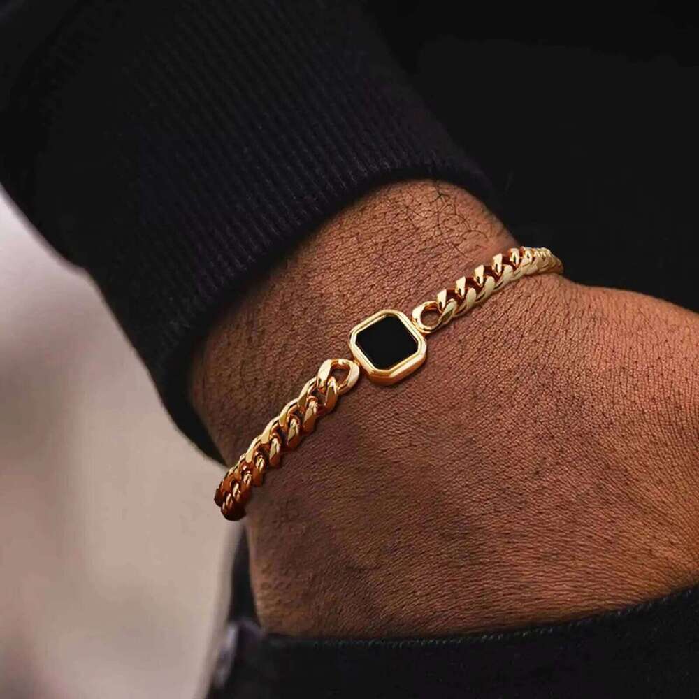 Vnox 5mm Width Adjustable Chain Bracelet Men, Stainless Steel Acrylic Six-Sided Polished Jewelry Gifts for Husband Son Him 25H1229