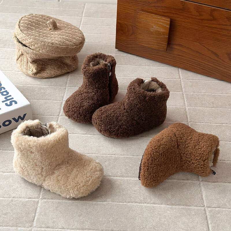 INS Cute Furry Short 2025 Autumn Winter New Korean Style Girls' Fleece-Lined Snow Boys' Warm Cotton Boots