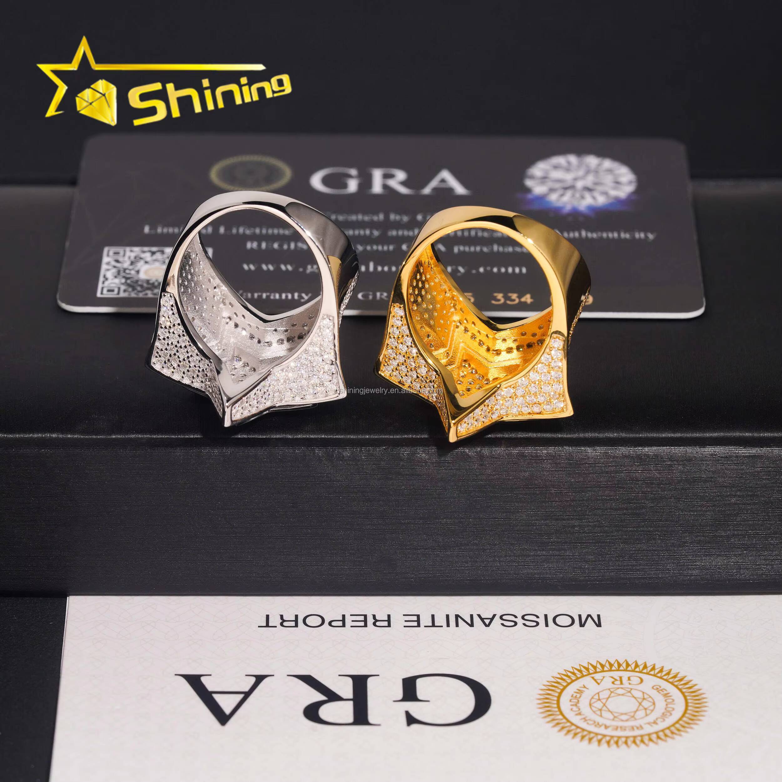 High Quality Bulk Stock Iced Out Hip Hop GRA Certificate VVS Moissanite Diamond Man Gift Iced Out S925 Silver Star Shape Ring