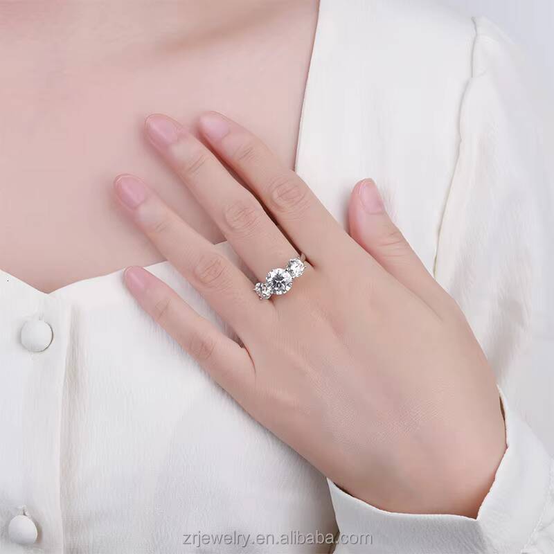 Telula 5ct Color Triple Stone Moissanite Rings S925 Sterling Silver 18k Plated Gra Certified Vvs Round Cut Moissanite Ring