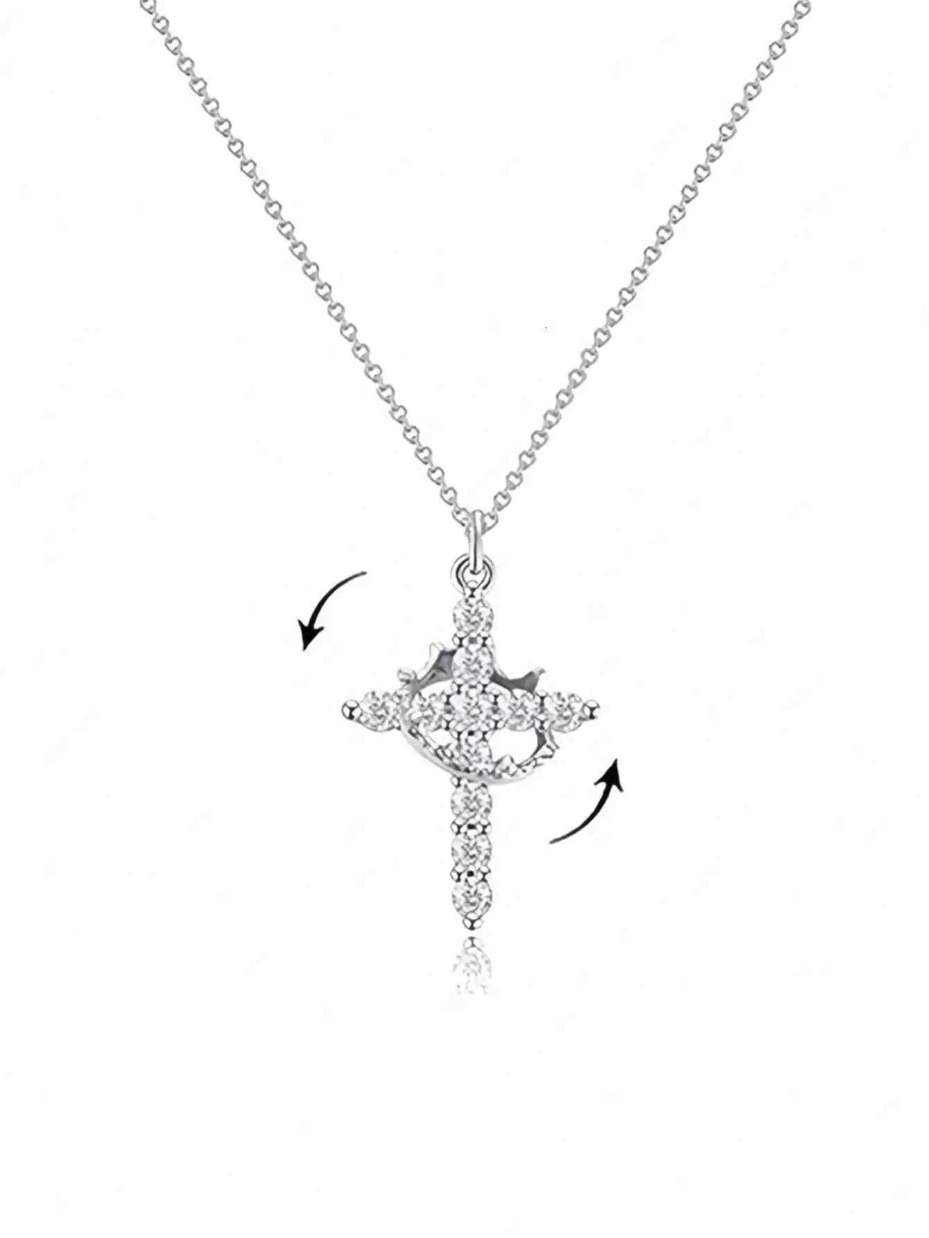 Simple rotatable crown necklace with sterling silver zircon cross pendant Y251227