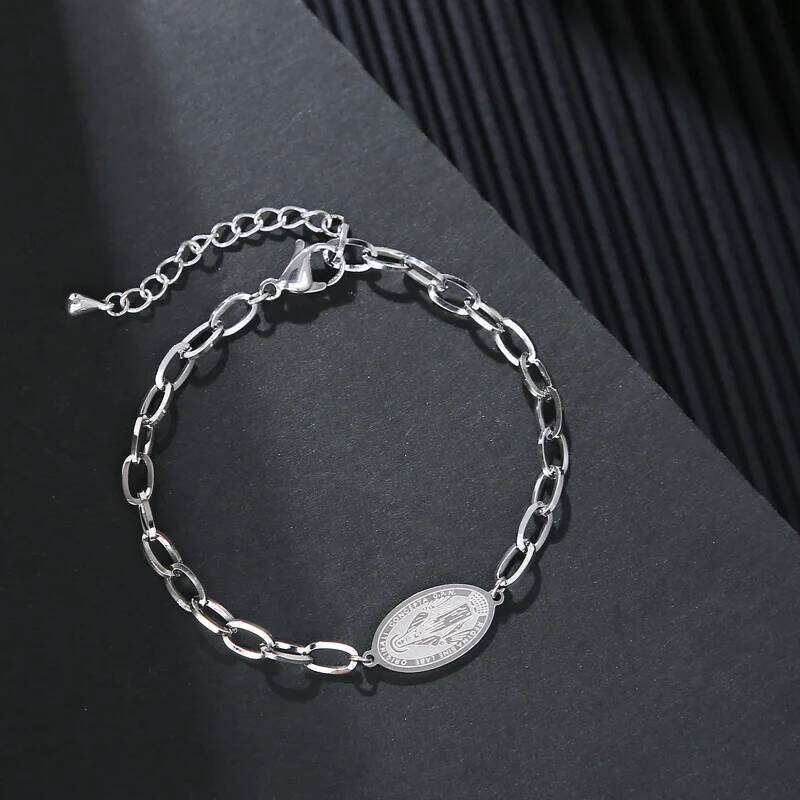 Fashion Jewelry Women's Gift High Quality Waterproof 18k Gold Plated Virgin Mary Charm Long Cross Chain Stainless Steel Bracelet 25H1229