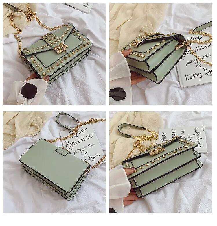 Designer Clutch Purses And Handbags For Women Rivets Dia Leather Flap Small Square Bags Chain Shoulder Messenger Bag LEMON KOKO