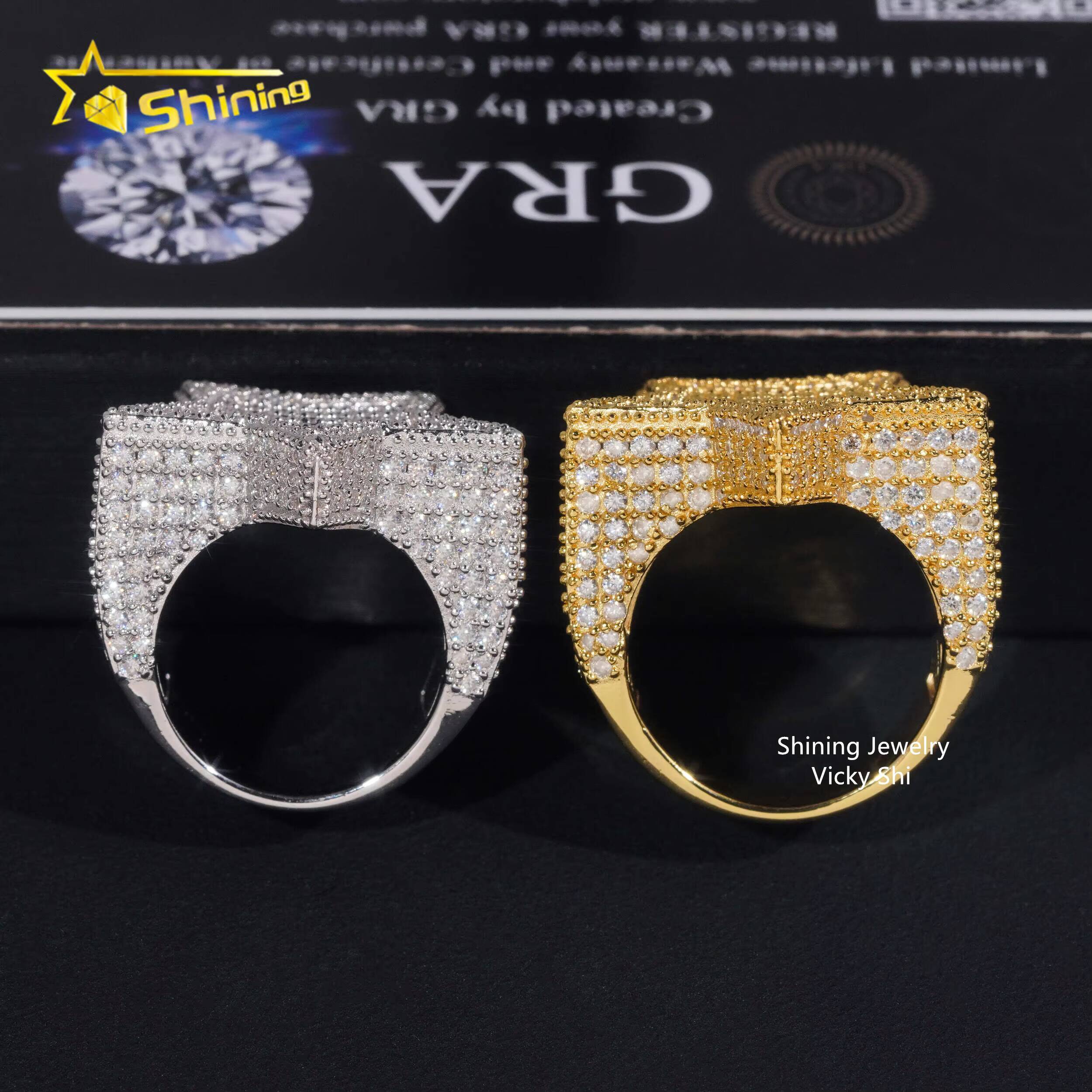 New Arrival Moissanite Hip Hop Men Ring Sterling Silver 925 Gold Plated Iced Out Baguette Moissanite Star Ring