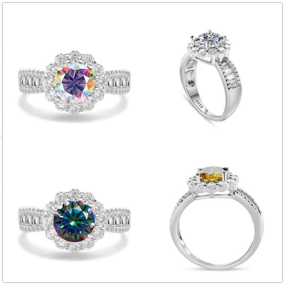 Real 925 Sterling Silver 2ct Round D Color Moissanite Engagement Ring for Women Promise Finger Rings Wedding Fine Jewelry Gift 462