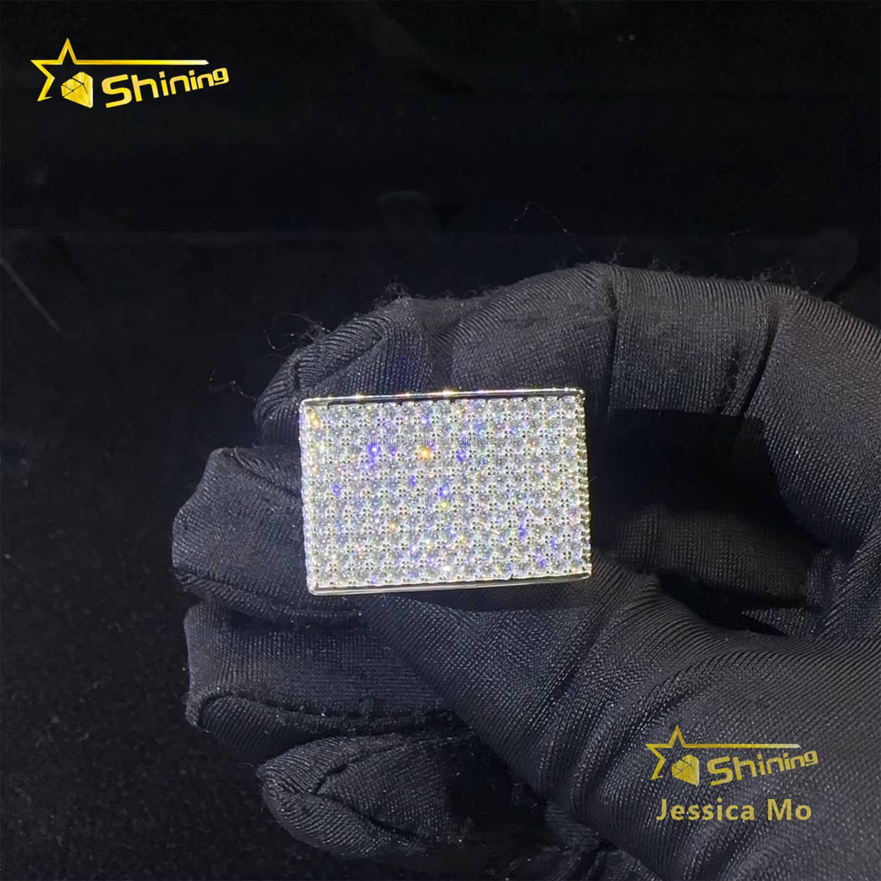 New Arrivals Bulk Stock Fire Man Jewelry Hip Hop S925 Sterling Silver Iced Out Vvs1 Moissanite Diamond Square Ring With GRA