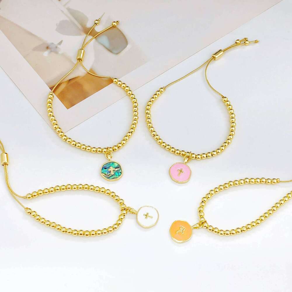 Simple Round Cross Copper Bead Chain Adjustable Drawstring Charm Bracelet Classic for Men Women Party Wedding Jewelry 25H1229