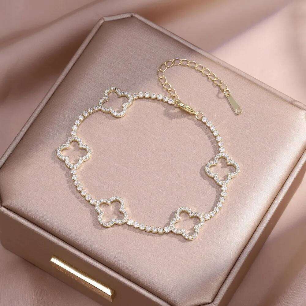ZAKOL New Unique Hollow Out Four Leaf Flower Full Zircon Bracelet For Women Fashionable Wedding Party Jewelry Accessory Gifts