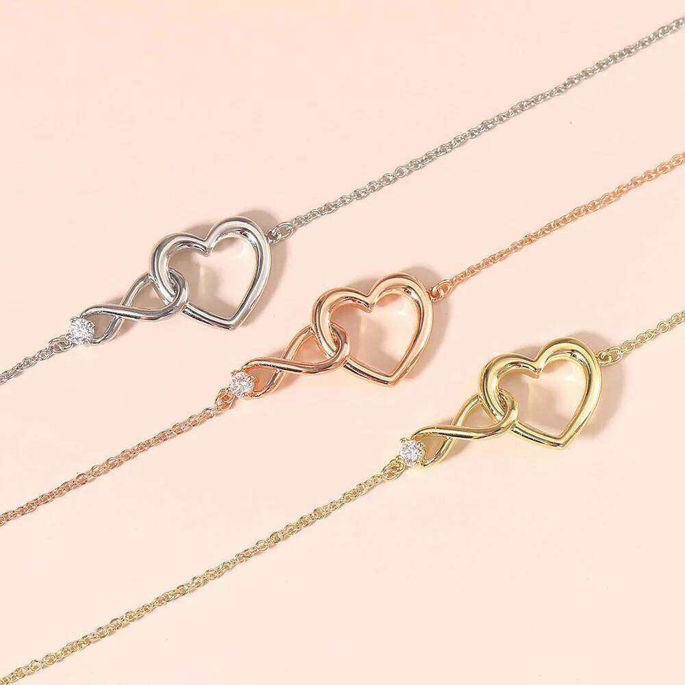 Heart Bracelet for Women Crystal Infinite Love Aesthetic Korean Gold Color Chain Bangles Wedding Accessories Bride Jewelry H058 25H1229